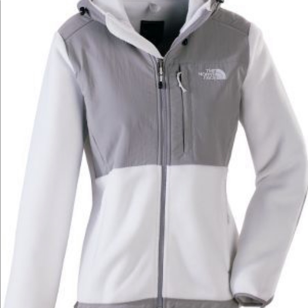 The North Face Women's Light Gray and White Hooded Ski Jacket